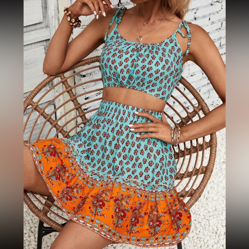 Print Cami Top & Ruffle Hem Skirt